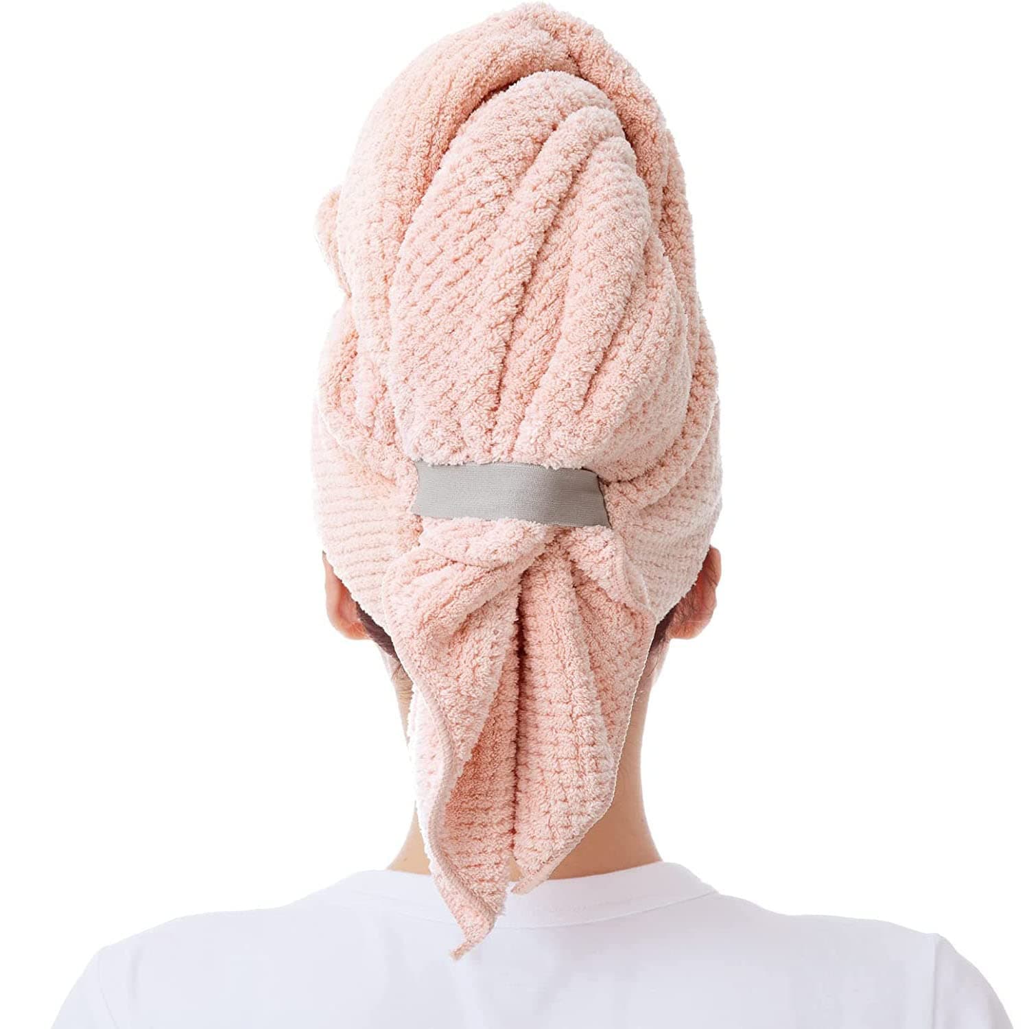 Angju Large Microfiber Hair Towel Wrap for Women, Anti Frizz Hair Drying Towel with Elastic Strap, Fast Drying Hair Turbans for Wet Hair, Long, Thick, Curly Hair, Super Soft Hair Wrap Towels