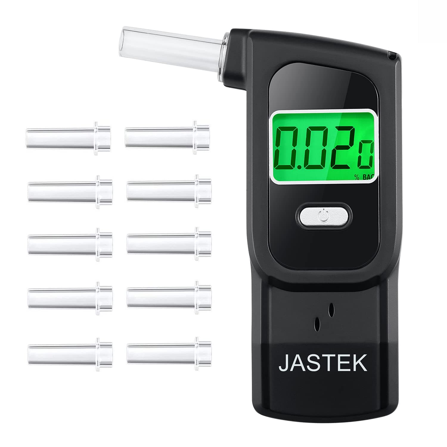 JASTEK Portable Breathalyzer Tester, Professional-Grade Home Breathalyzer Digital Alcohol Tester with Memory and Warning Function (10 Mouthpieces)