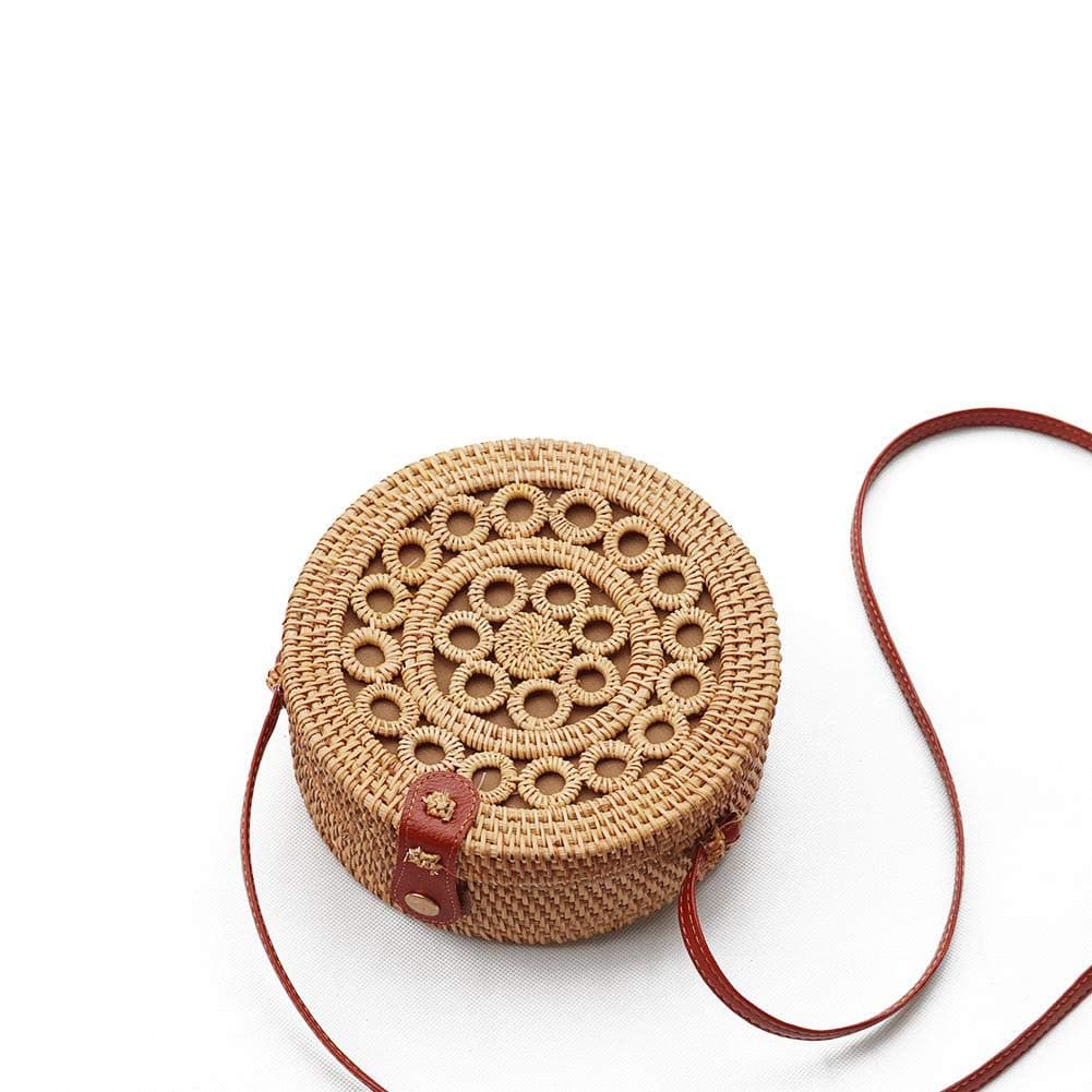 Round Rattan Crossbody Bag For Women, Women's Bag Rattan Bag Messenger Bag Straw Bag Bamboo Basket Bag Woven Handbags Travel Bag