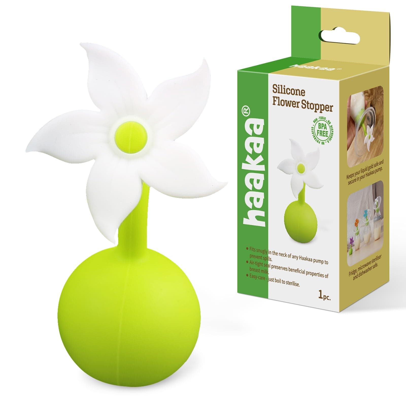 Haakaa Stopper Breastpump Stopper Manual Breast Pump Silicone Flower Stopper 100% Food Grade Silicone BPA PVC and Phthalate Free 1 pc, White