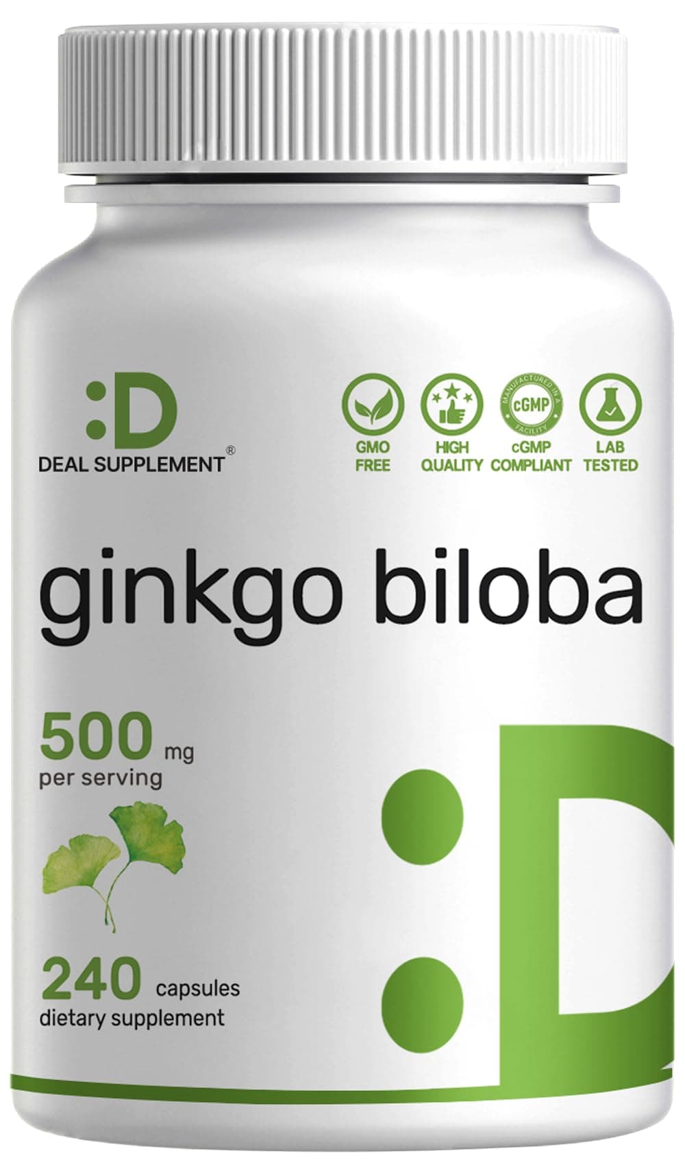 DEAL SUPPLEMENT Ginkgo Biloba 500mg Per Serving, 240 Capsules, 4 Month Supply – Grown in Northern Asia – Extra Strength, Promotes Brain Function