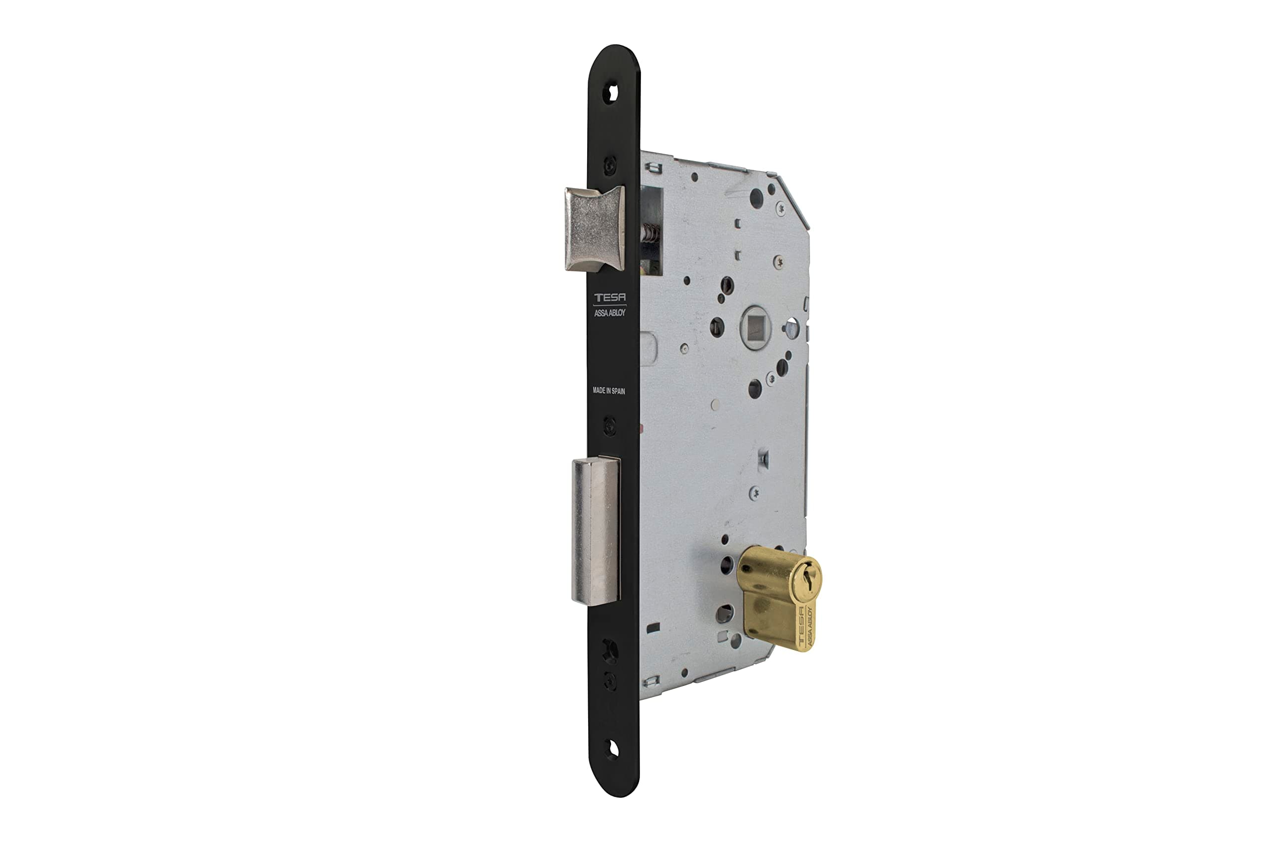 Tesa Assa Abloy20304RNE Series 2030 Mortice Lock for Wooden Doors with Cylinder, Black, Entrada 40 mm/Frente Redondo