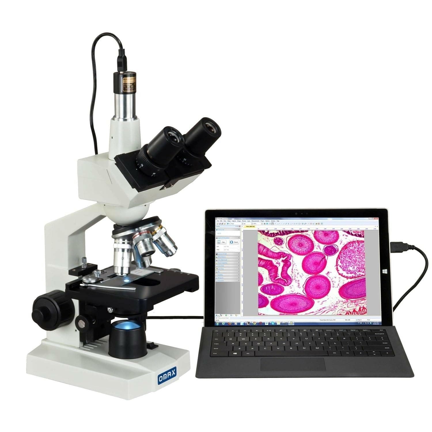 40X-2500X LED Digital Trinocular Lab Compound Microscope with 5MP Camera and Mechanical Stage - M83EZ-C50S