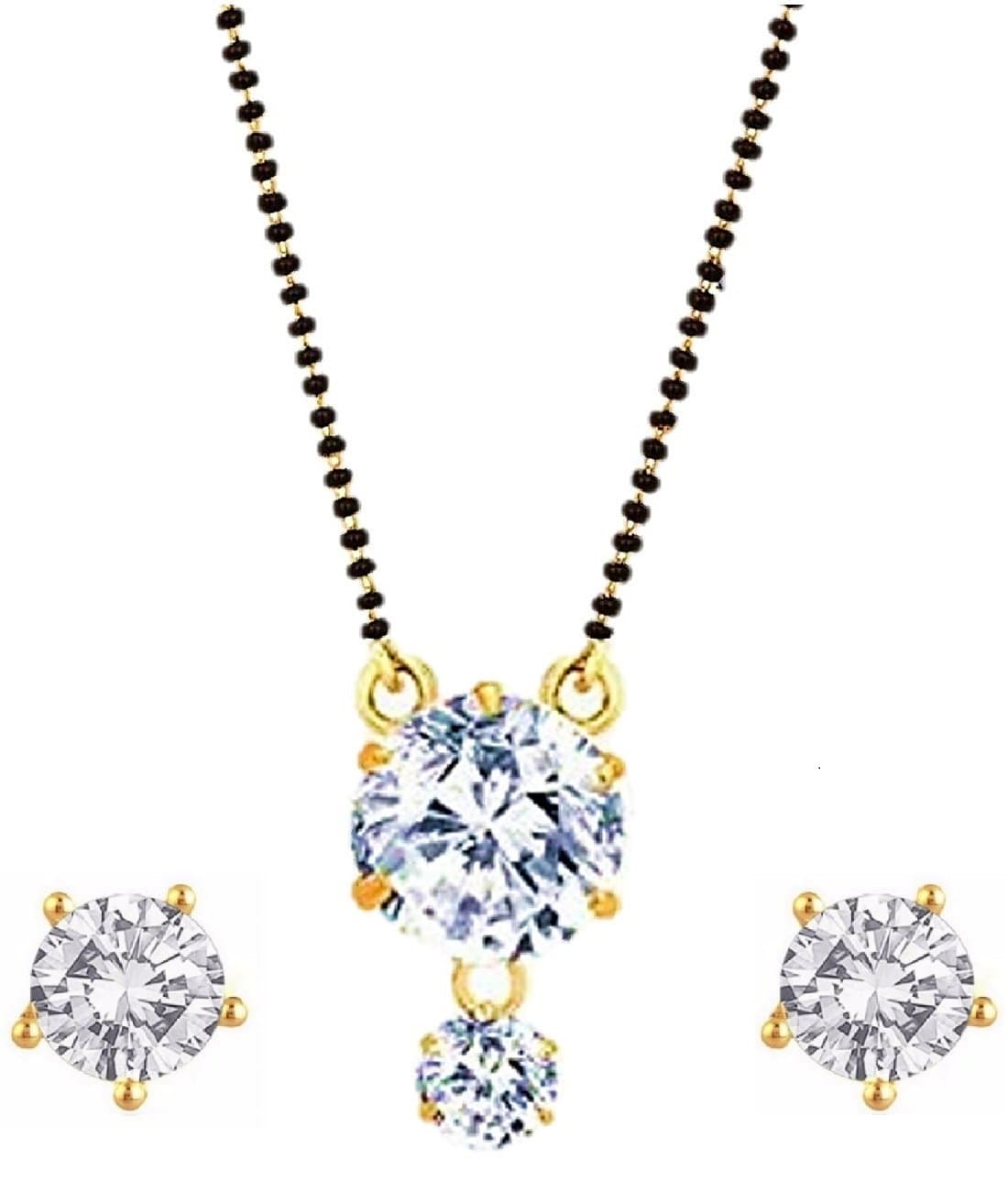 WUJOGold Solitaire Mangalsutra Pendant with Earring and Chain for Women