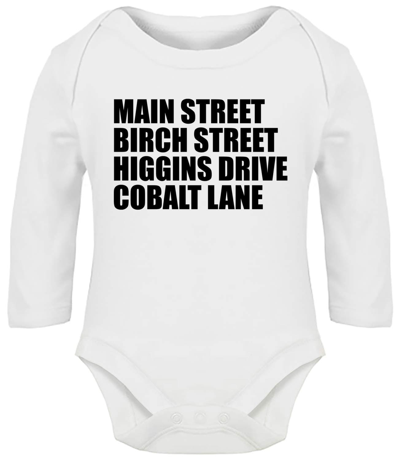 HippowarehouseMain Street, Birch Street, Higgins Drive, Cobalt Lane Baby Vest Bodysuit (Long Sleeve) Boys Girls