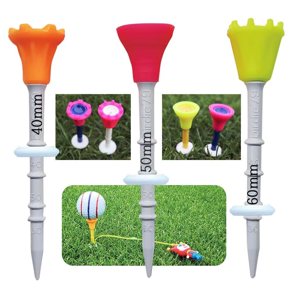 BIRDIE79 Upgraded Premium Big Head(Silicone) Golf Tees 3-1/4 – Height Adjustable – Easy Tee Up -Tee Off with Greater Consistency – Excellent Durability – Golf Tee Hanger – 1Pack(9ea Tees+2ea Figures)