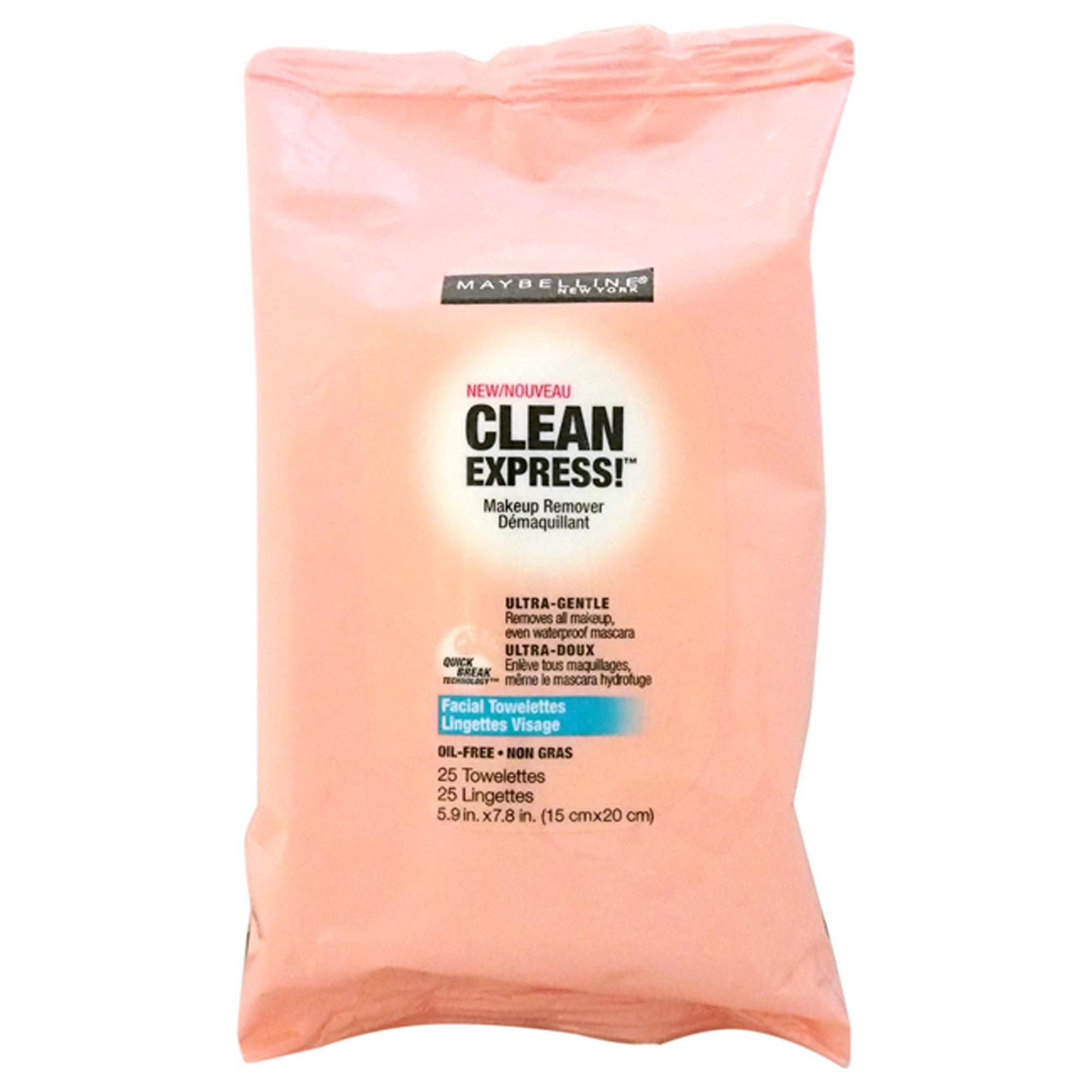 Maybelline New York Clean Express Makeup Remover Facial Towelettes, 25 Count