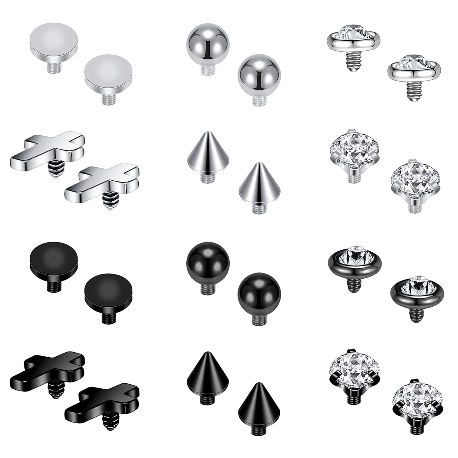 16G Dermal Piercing Jewelry Surgical Steel Diamond Tops for Men Women Surface Piercing Jewelry Tops Black Gold Microdermal Piercing Jewelry