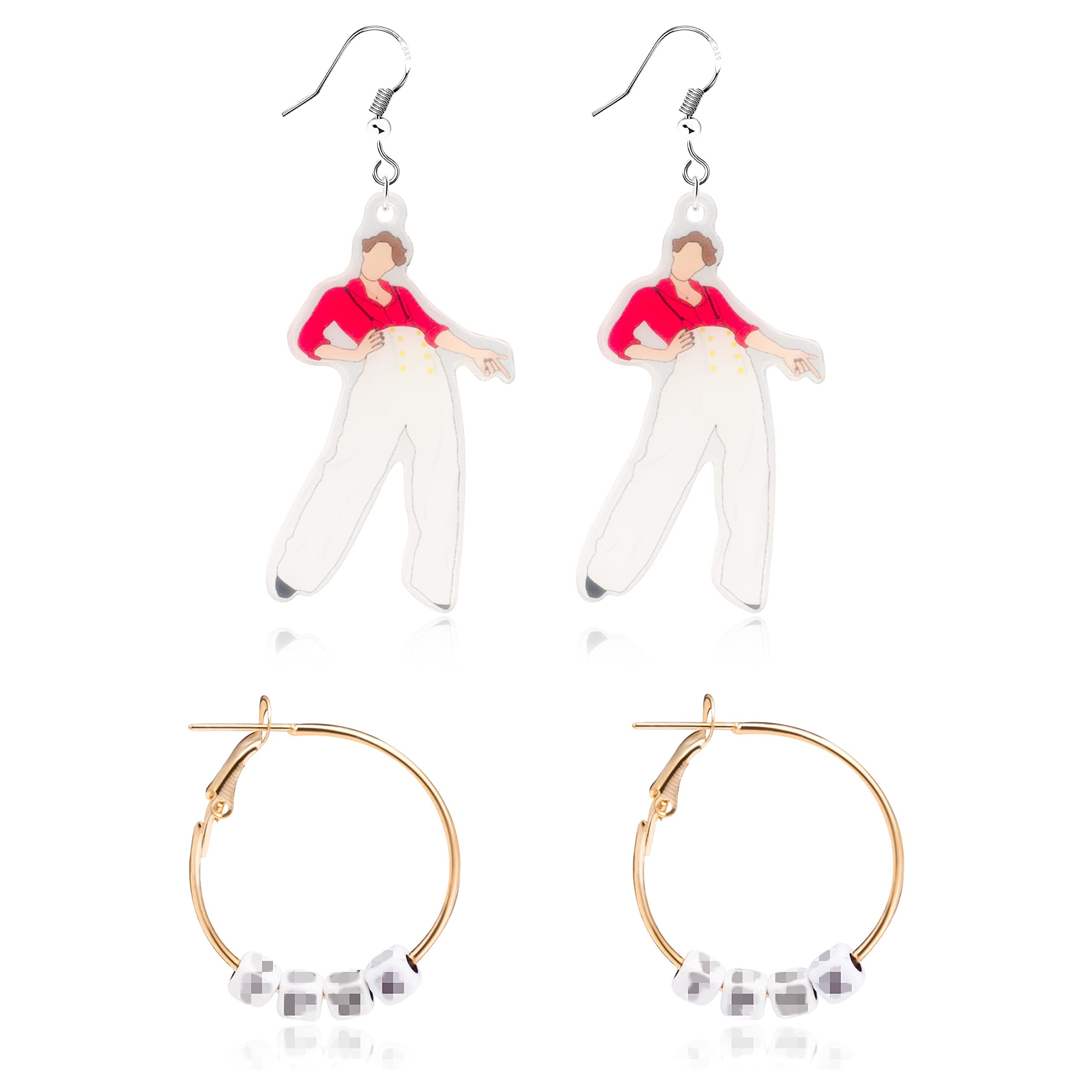 D1resion 2Pairs Harry Singer Earrings Jewelry Drop Dangle Acrylic Earring Fashion Harry Edward Acrylic Earrings Birthday Gift Dress up Accessories for Women Girls
