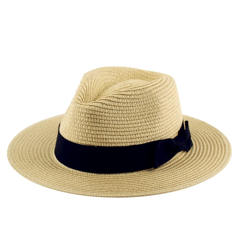 Anycosy Panama Straw Hats for Women Summer Beach Sun Hat Wide Brim Fedora Cap UPF50+(C01-Brown)