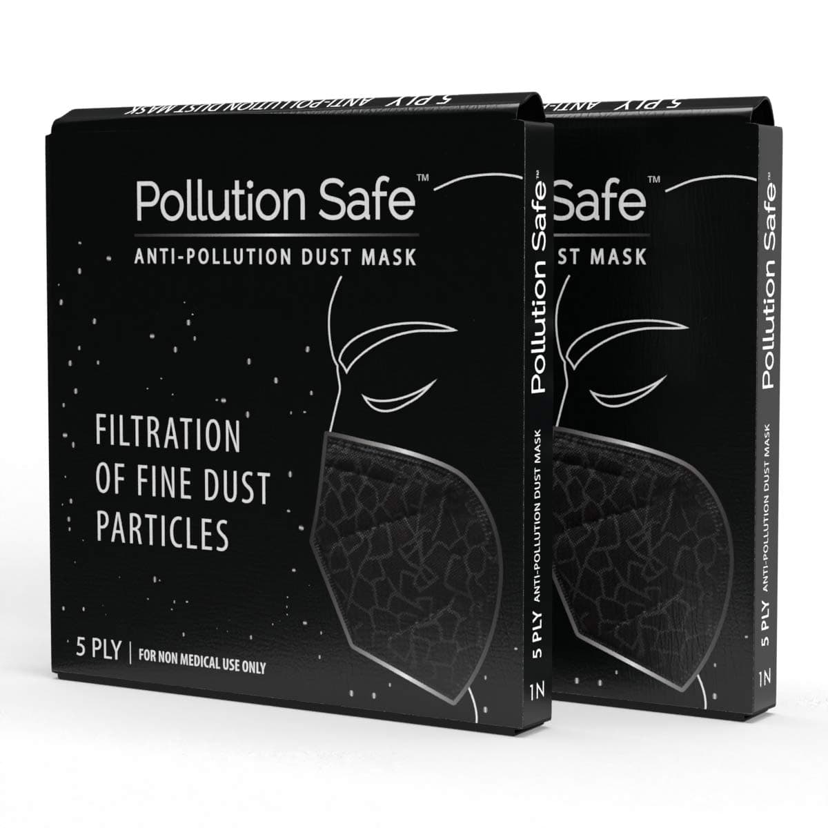 Pollution Safe Anti Pollution Dust Mask - 5 Ply Non-Medical Grade (Pack of 2)