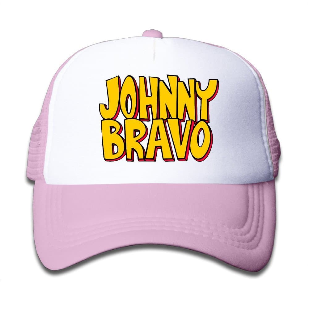 Kids Johnny Bravo Logo Adjustable Snapback Mesh Hats Pink One Size