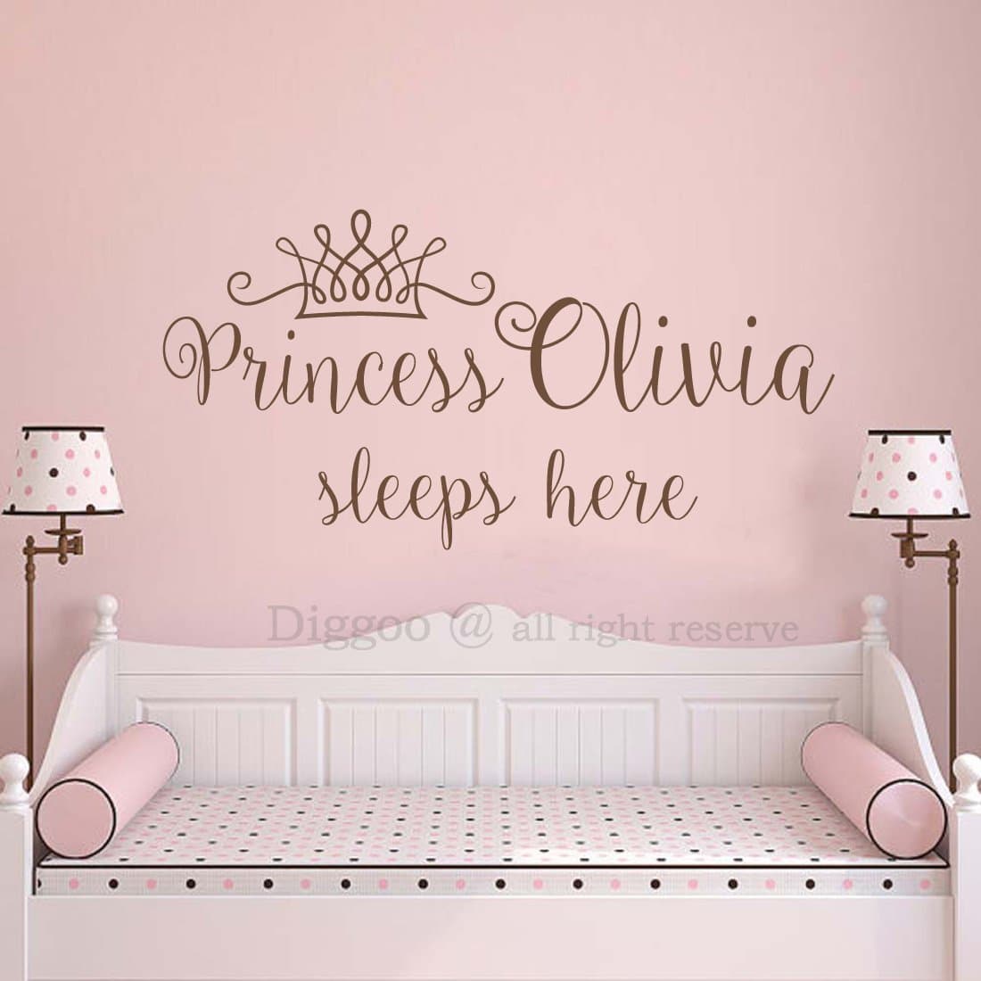 Princess Sleeps Here Wall Decal - Crown Wall Sticker for Girls Name Princess Nursery Decor Personalized Wall Decal (15" h x 30" w Plus Free Welcome Door Decal)