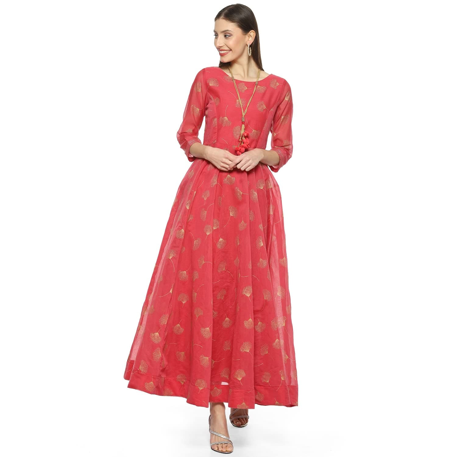 BIBAWomen Cotton Blend Maxi Flared Classic Printed Dress