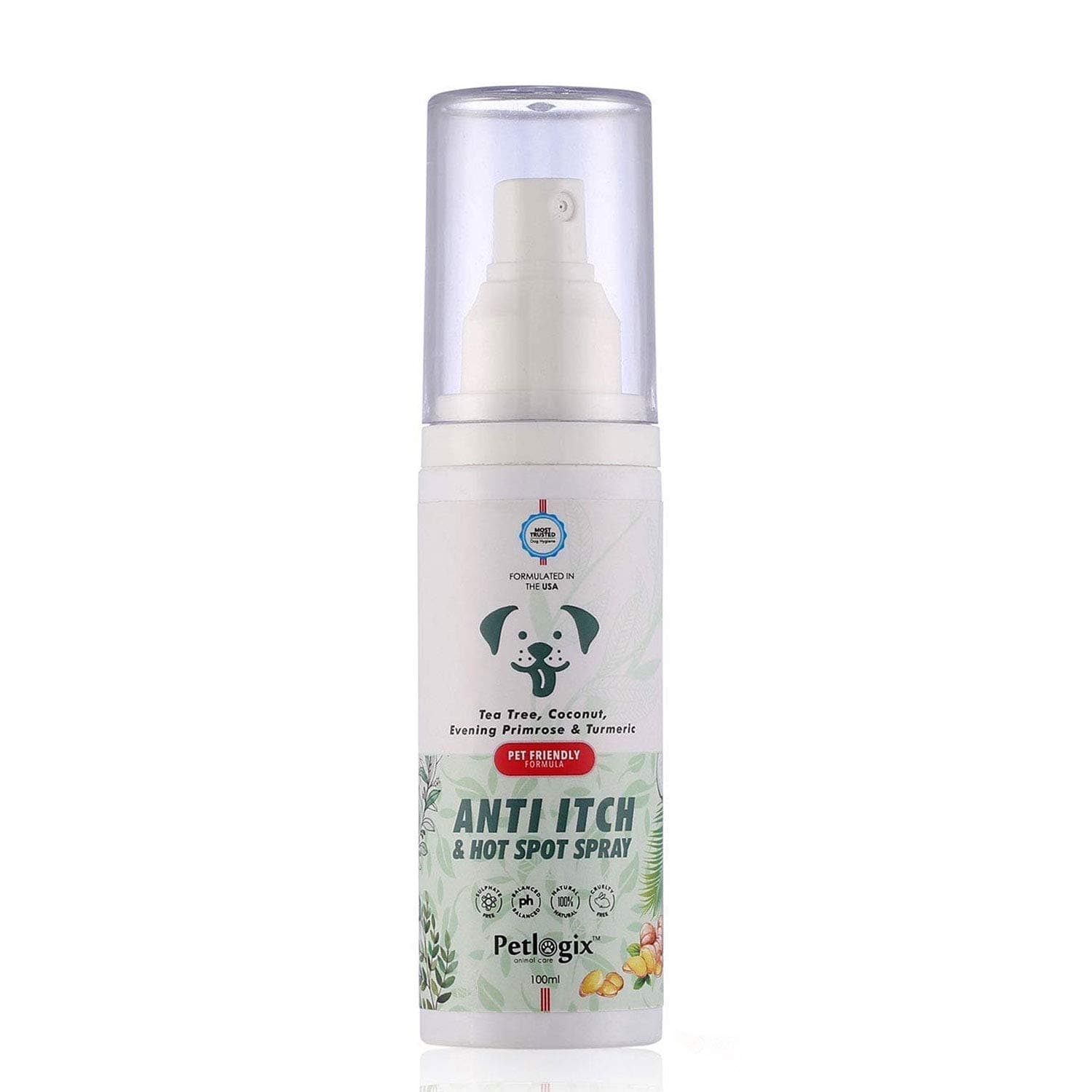 Petlogix Natural Anti Itch & Hot Spot Spray with Tea Tree & Evening Primrose Antibacterial Formula for Pet Dogs Cats Mineral Oil, SLS & Paraben Free, 100ml