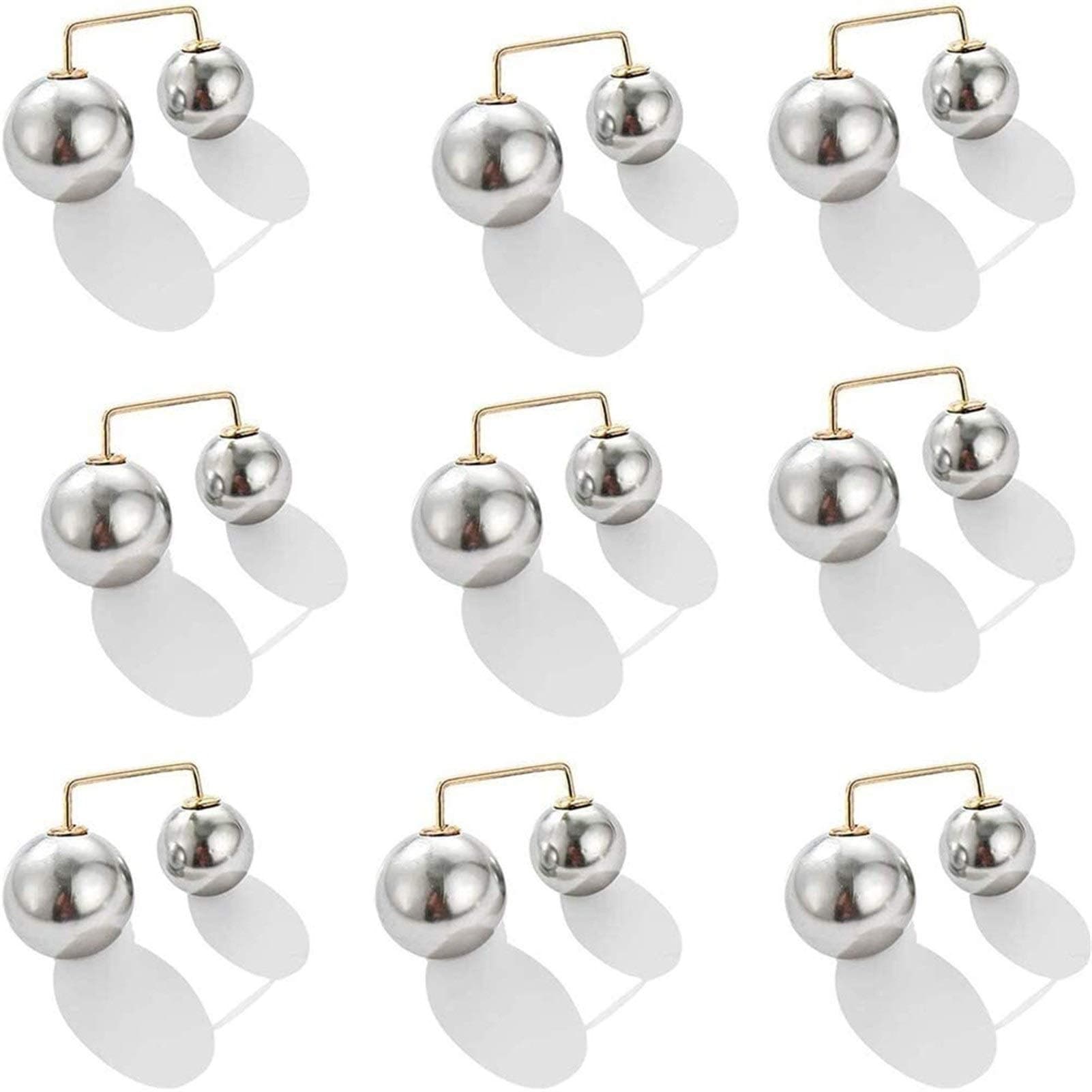 9 Pcs Fashion Pearl Brooch, Women double pearl anti-glare brooch pin, Cardigan Safety Buckle Lapel Badges for DIY Sweater Shawl Clothing Décor (Color : Silver)