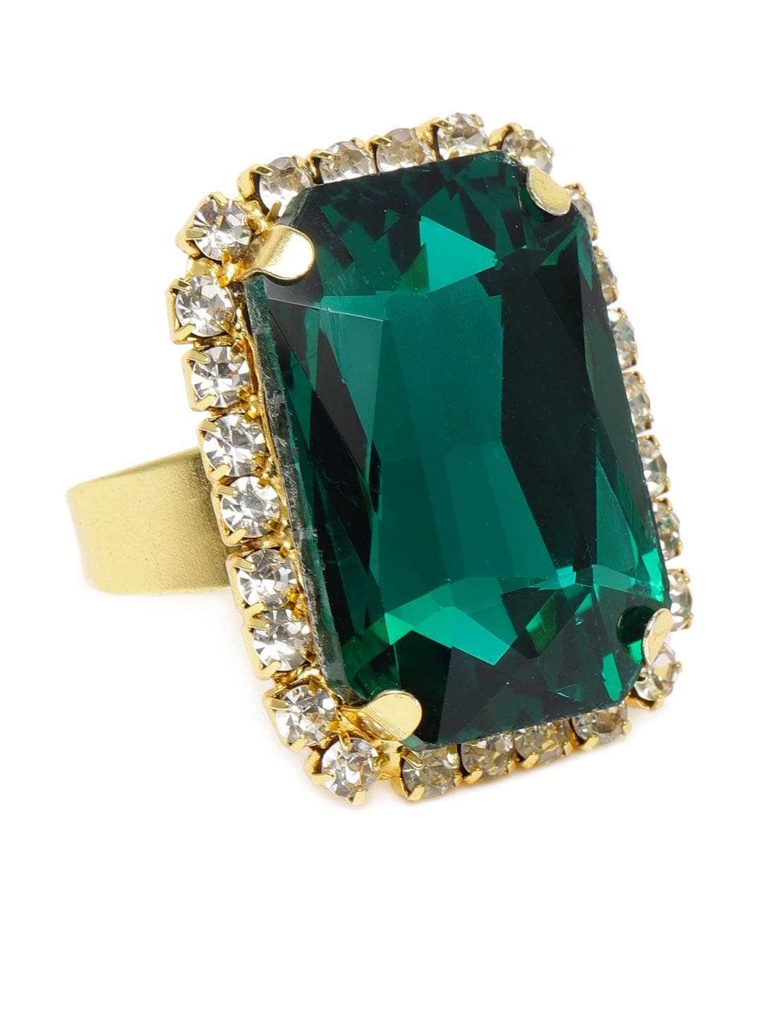 Green Crystal Shine Stone Party Bling Contemporary Adjustable Finger Ring For Women-ZPFK10009