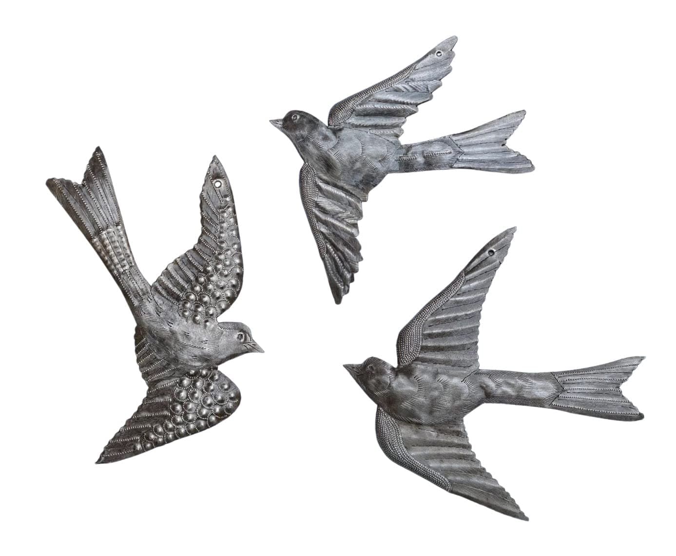 Large Metal Birds, Decorative, Ornamental, Set of 3, Wall Hanging, Handmade, Garden 11 x 12 Inches