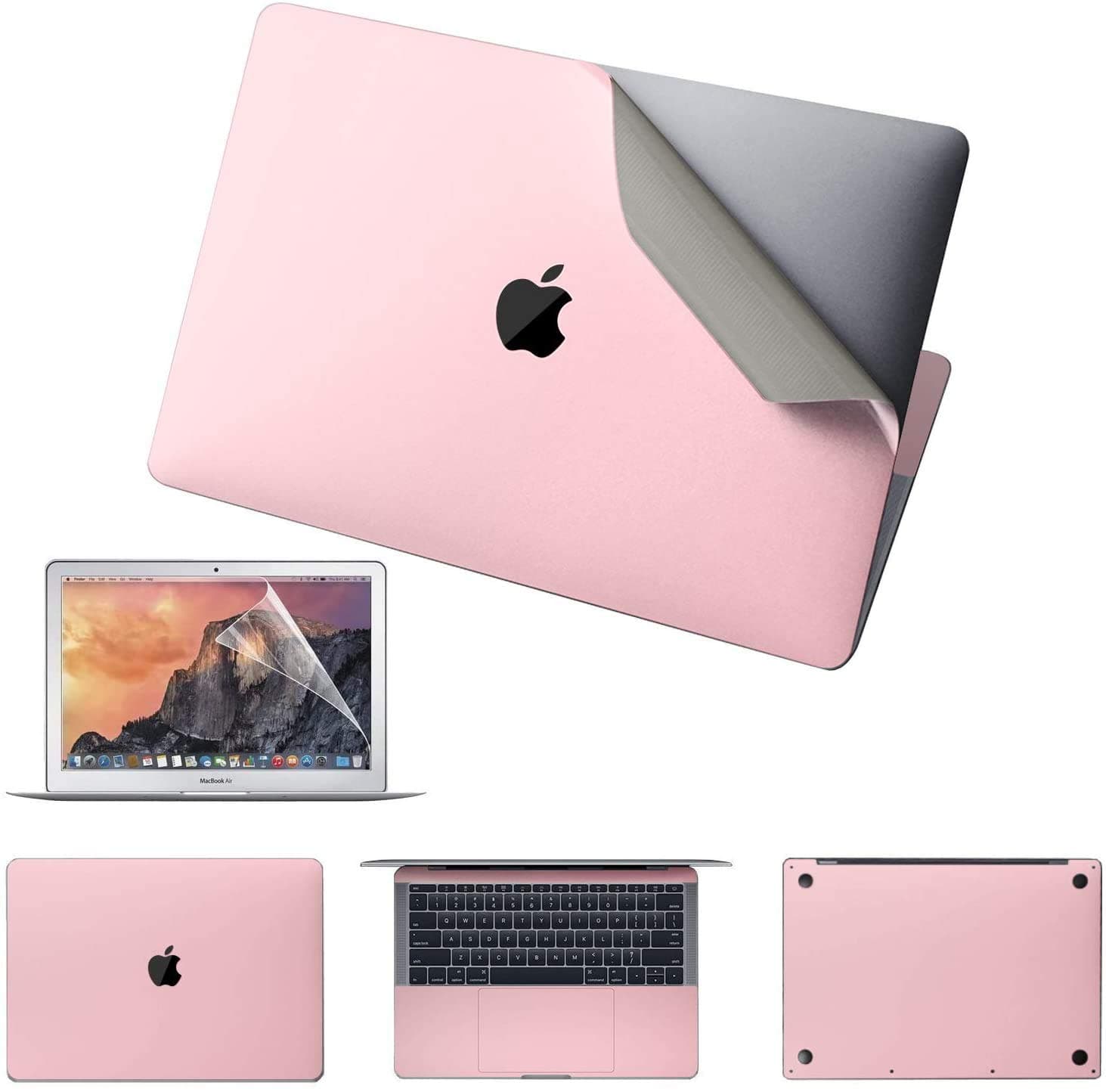 Premium 6-in-1 MacBook Full Body 3M Protective Skin Decals Stickers for MacBook Air 13-inch 13.3" 2018/2019+ (Model: A1932) with High Clear Screen Protector - Rose Pink