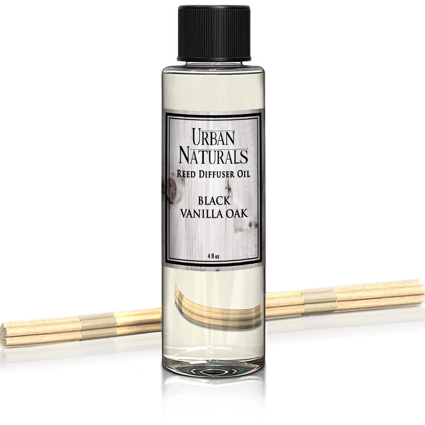 Urban Naturals Black Vanilla Oak Scented Oil Reed Diffuser Refill. Free Set of Reed Sticks, with Warm Vanilla, Oak, Cedar, Patchouli and Musk Scent Notes. A Sensual, Aromatic Home Fragrance, 4 oz