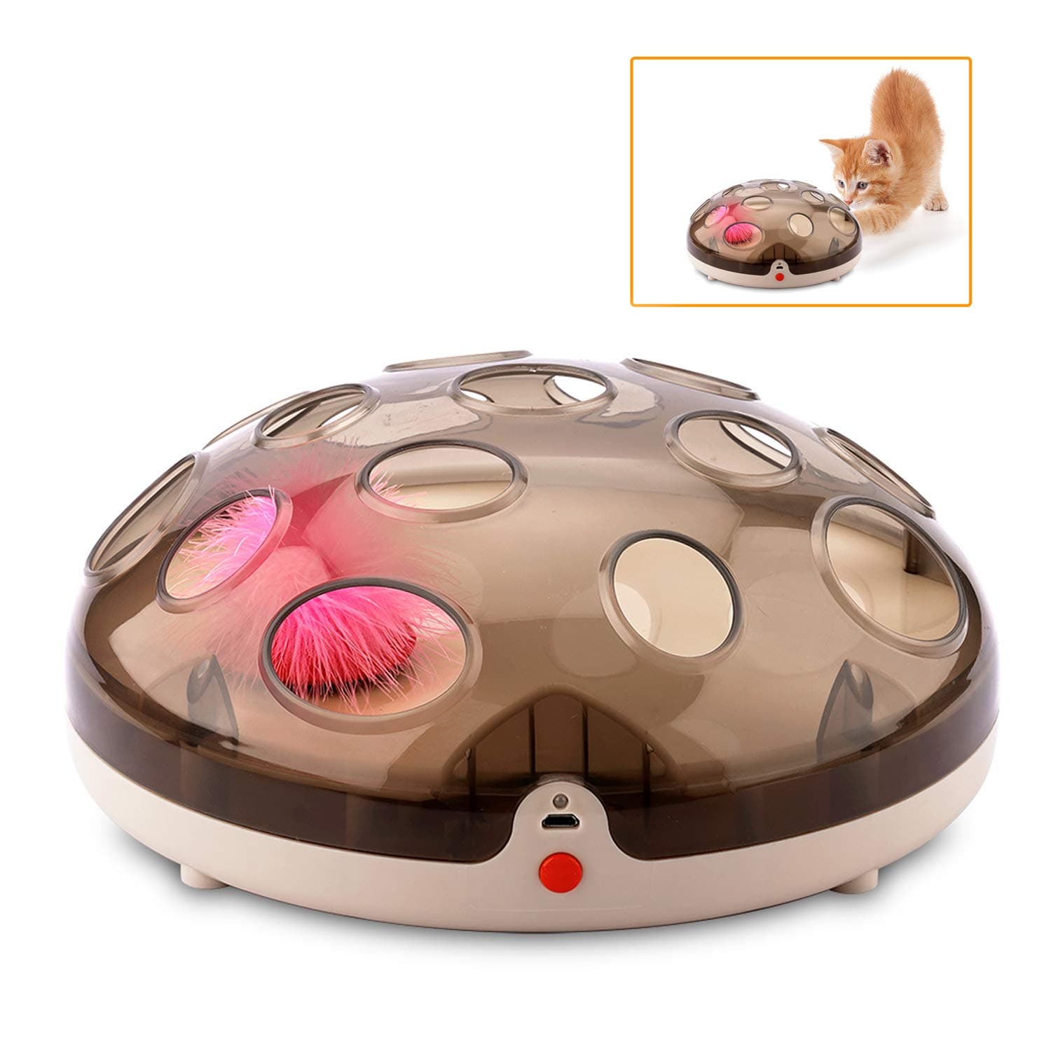 Interactive Funny Toys for Cat Electric Feather Teaser Cat Toy Exercise Chaser Training Cat Toy Rechargeable Maglev Bouncing Feathers Catching Game