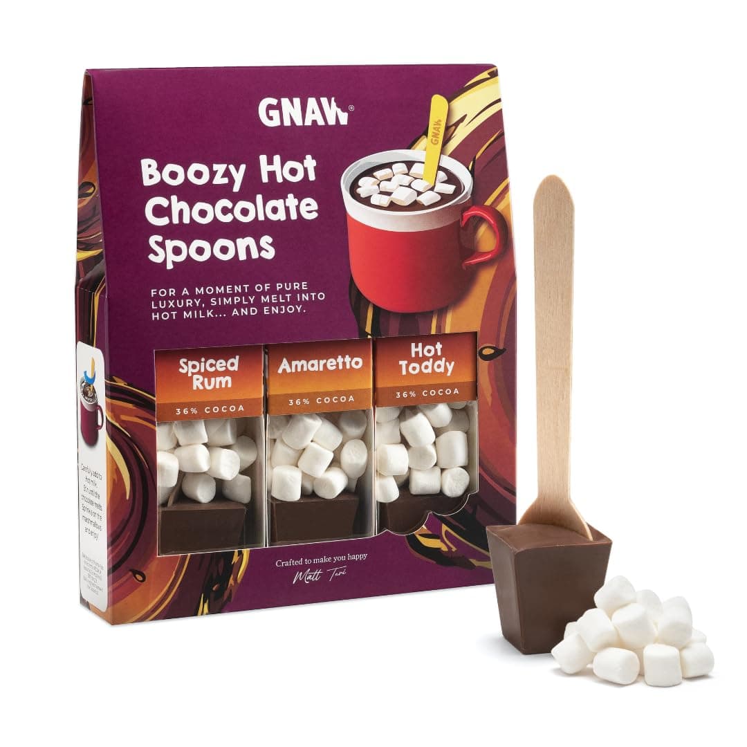 Boozy Hot Chocolate Spoons Gift Set – Spiced Rum, Amaretto & Hot Toddy Flavours, Including Marshmallows for Luxury Hot Chocolate Indulgence – Spoon Stirrers for Rich, Café-Style Mugs, 3 x 40g