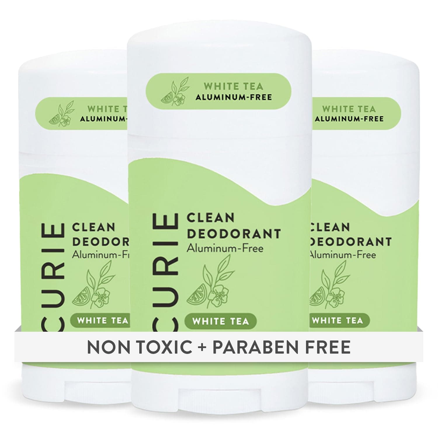 Curie Natural Deodorant for Women - White Tea - Aluminum Free, Clean, Sustainable, Vegan, Paraben Free (3pk)
