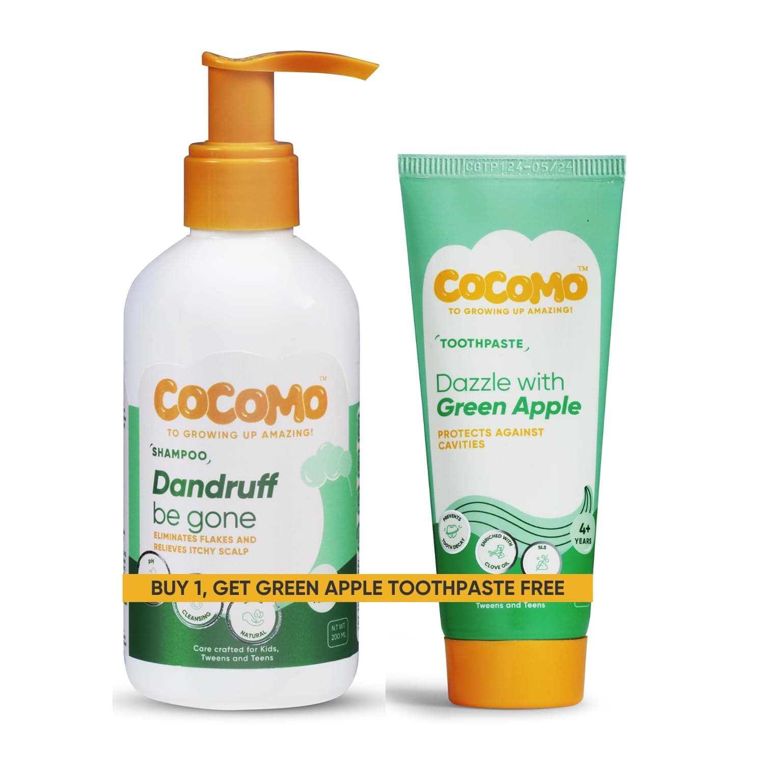 Cocomo Dandruff Be Gone Anti-Dandruff Shampoo for Kids - 200ml (Age 4+ years) Tweens & Teens | Reduces Dandruff, Itchiness & Hair Fall | Ginger & Avocado Extract | pH Balanced Sulfate-Paraben Free
