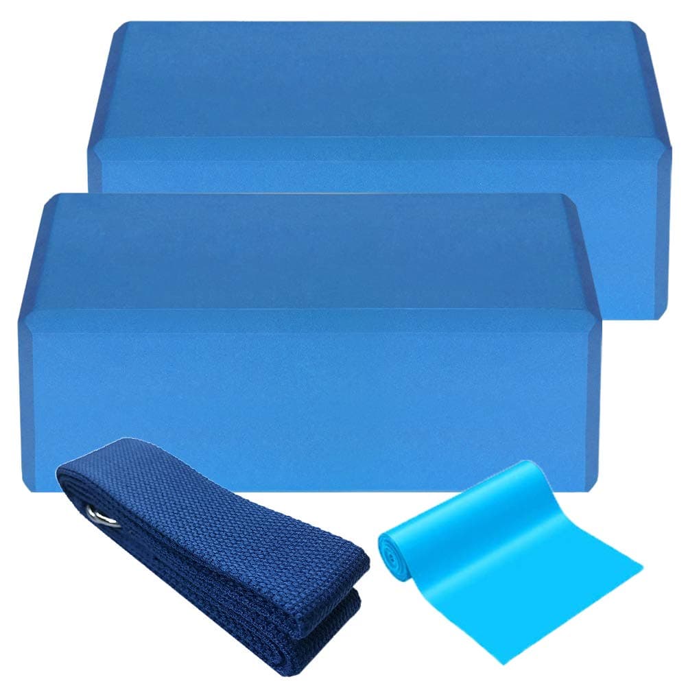 2 pcs Yoga Block 1pcs Cotton Yoga Strap 1pcs Flat Resistance Band, EVA Foam Soft Non-Slip Surface Stability Blocks Yoga Strap Set for Yoga Pilates Meditation Exercise Fitness Sport