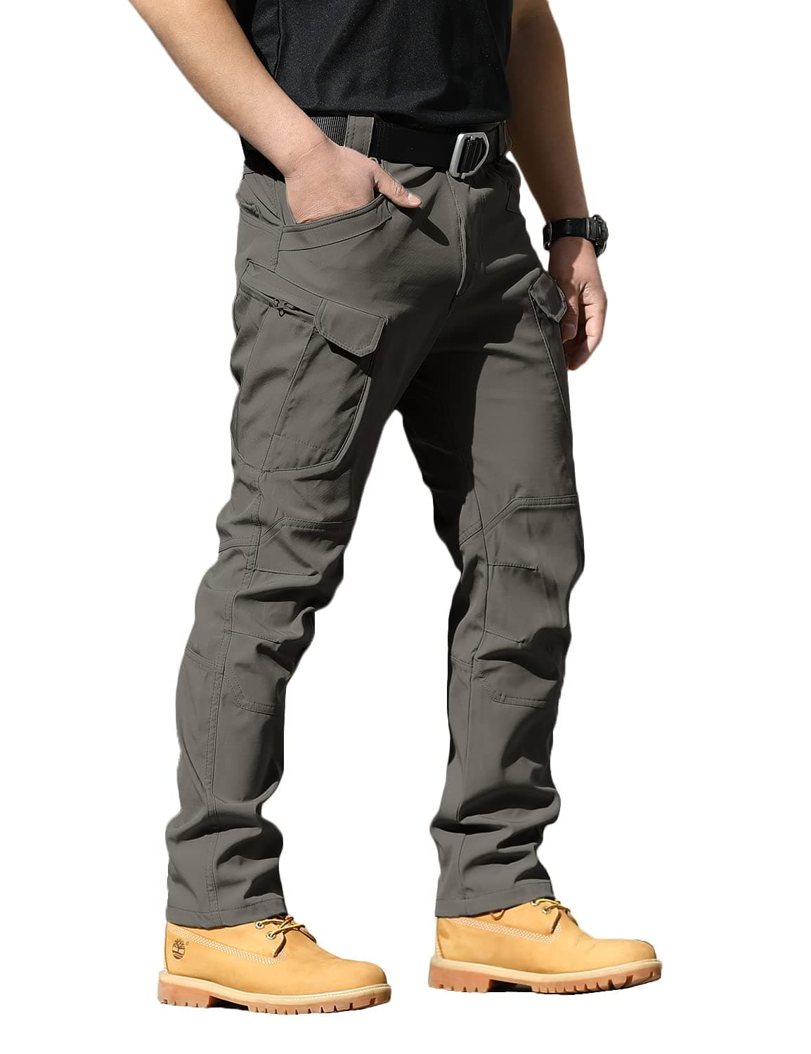 YAXHWIV Men's Flex Ripstop Tactical Pants Lightweight Hiking Casual Cargo Pants Multi Pockets Water Resistant(No Belt)
