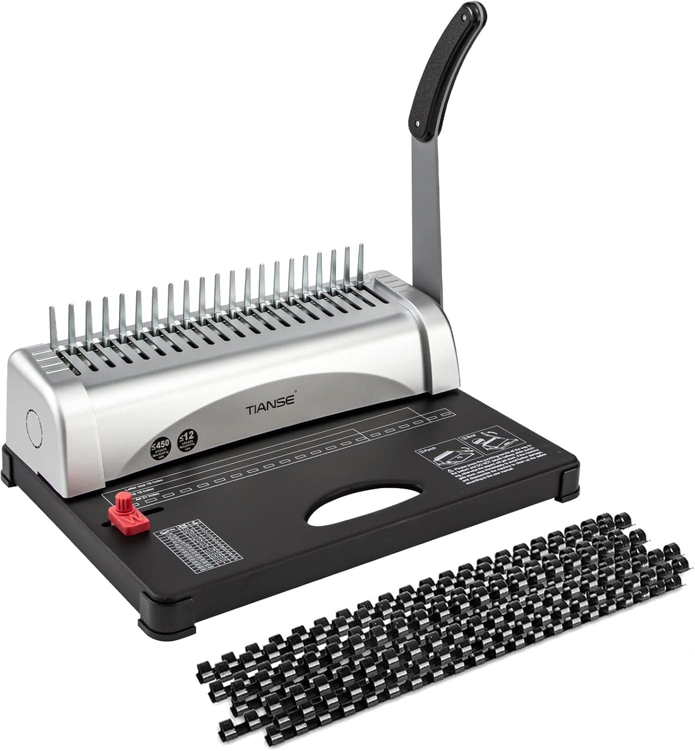 Binding Machine, 21-Hole, 450 Sheet, Spiral Binding Machine with Starter Kit 100 PCS 3/8'' Comb Binding Spines, Comb Binding Machine Perfect for Daily Office Documents