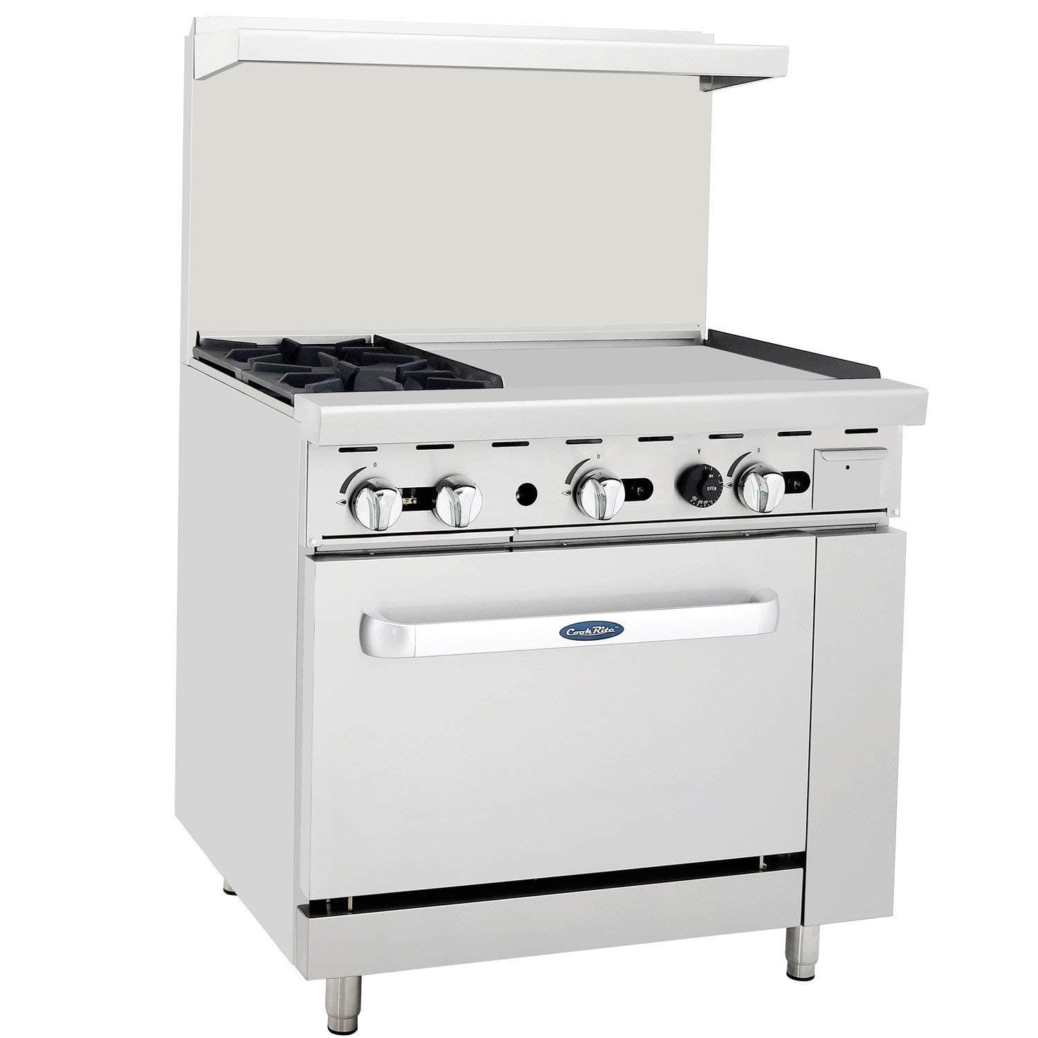 CookRite ATO-2B24G Commercial Restaurant 24 Manual Griddle 2 Burner Hotplates Natural Gas Range Cooks Standard Oven 36-125,000 BTU
