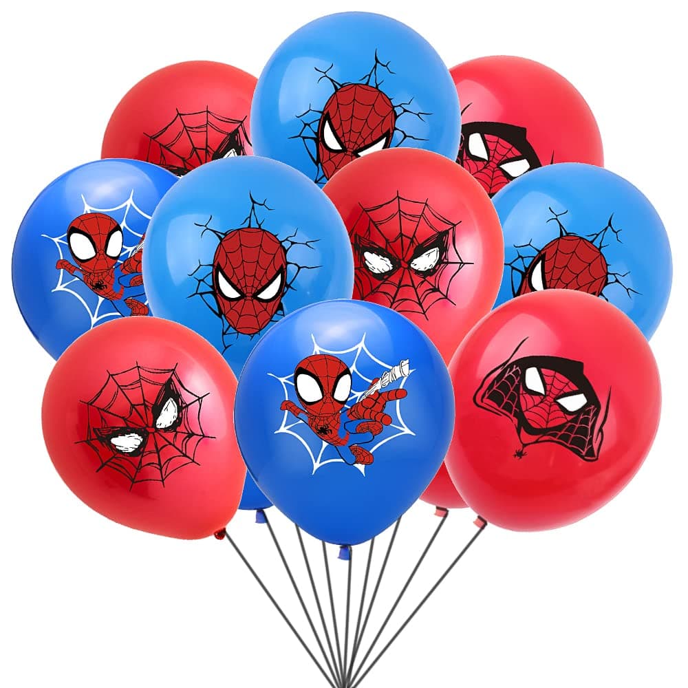 ADQUATOR 16pcs 4styles pack Spiderman Balloons Red Blue ,12inch Latex Balloon Spider Man for Adult Kid Boys Superhero Theme Birthday Party Supplies Decorations