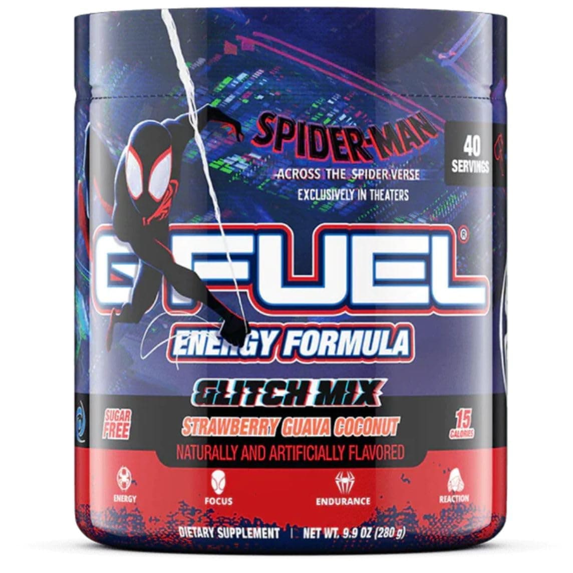 G Fuel Across The Spider-Verse Energy Drink Powder, Pre Workout Caffeine Mix for Gaming, Focus Amino, Vitamin + Antioxidants, 9.9oz (Strawberry Guava Coconut, 40 Servings)
