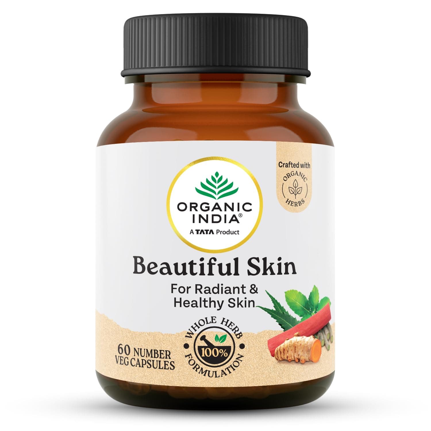 A TATA Product -Organic India Beautiful Skin Capsules, 60 Capsules, A TATA Product, Supports Radiant & Healthy Skin, Ayurvedic Skin Wellness Formula, Certified Organic, No Added Fillers or Chemicals