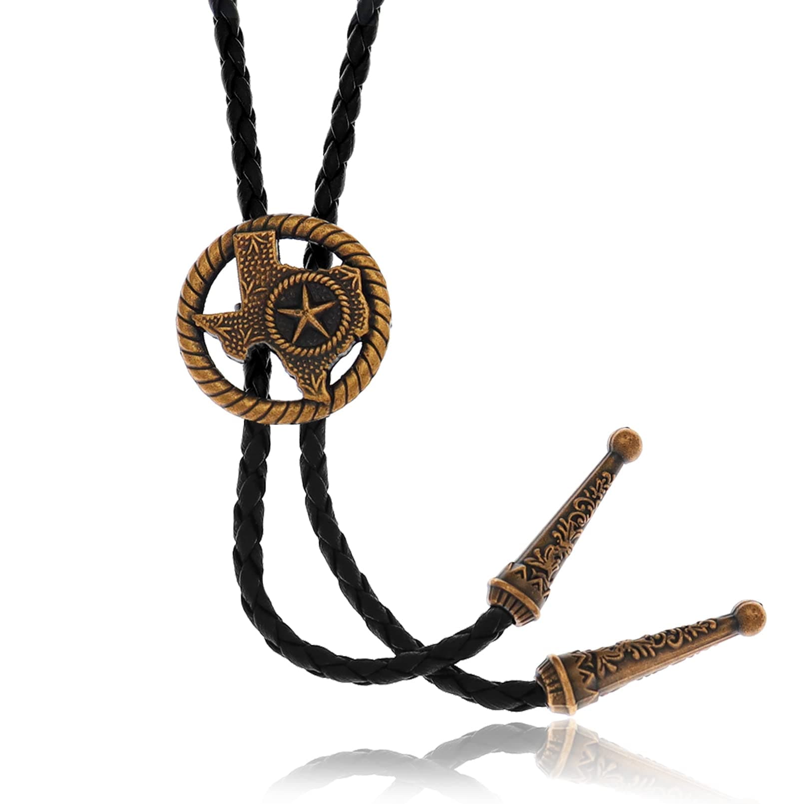 RechicGuVintage Bolo Tie for Men Women Texas Map Star Necktie Western Bola Tie Black Leather Cowboy Cowgirl