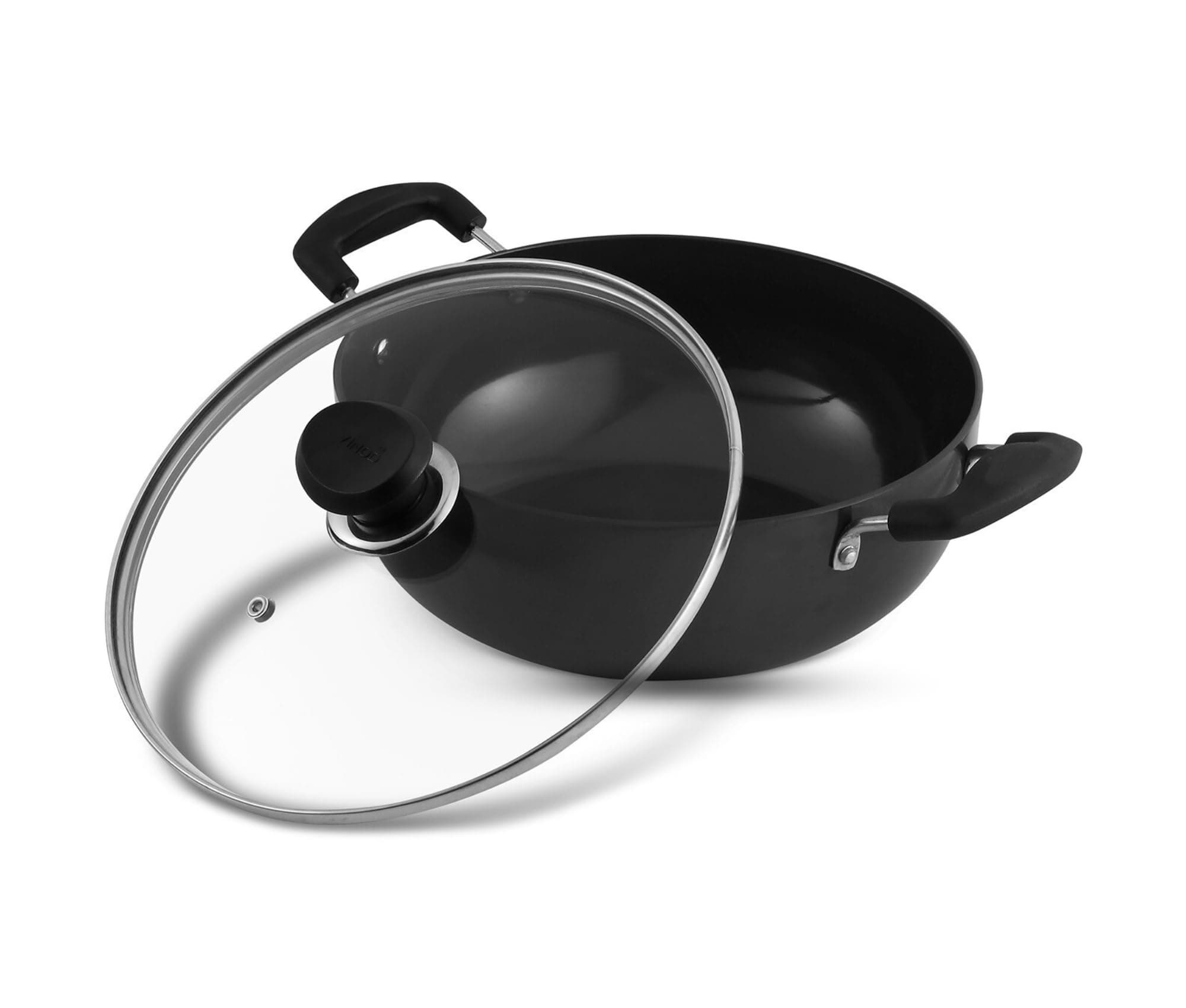 Vinod Black Pearl Hard Anodized Deep Kadai with Lid 5.5 Liters