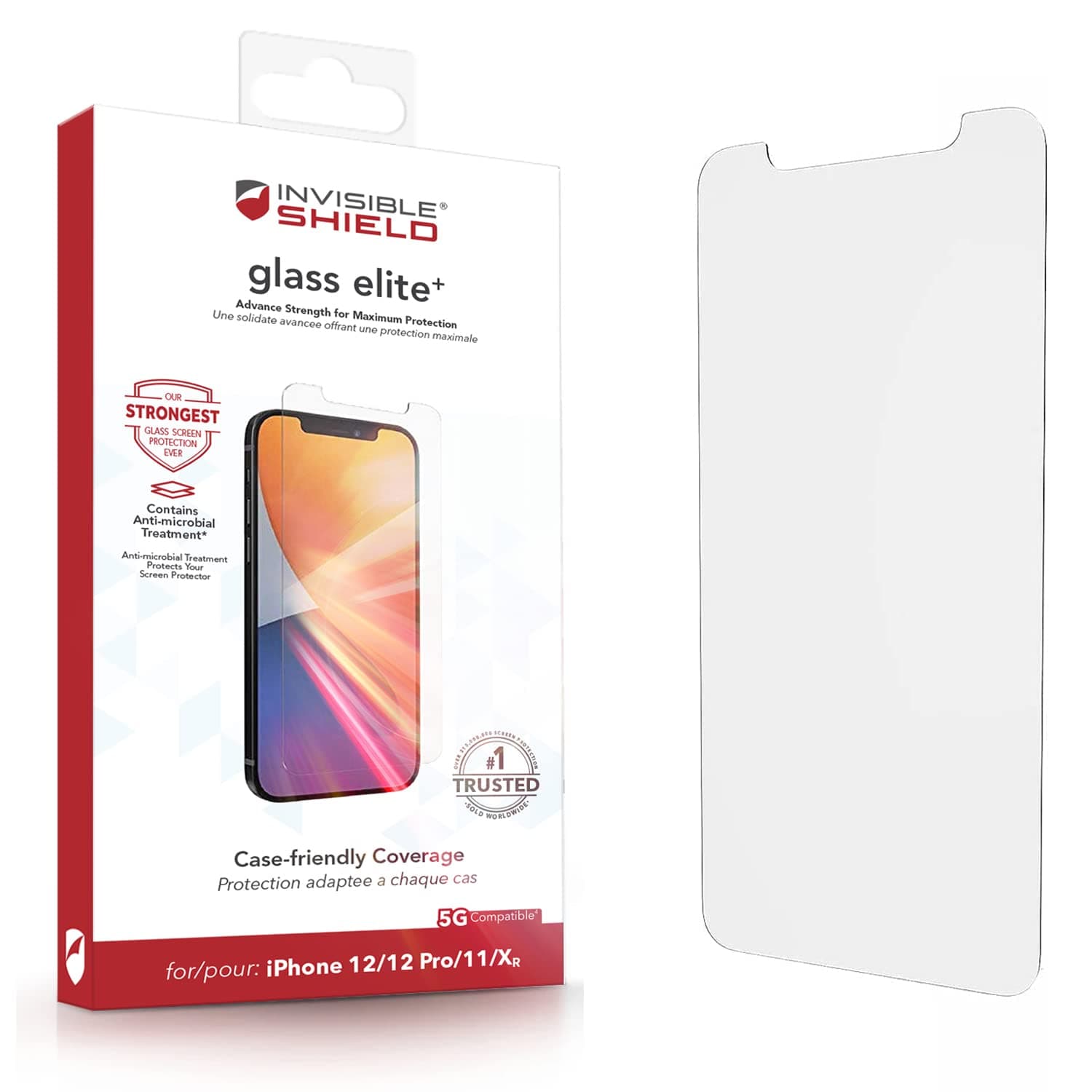 ZAGG InvisibleShield Glass Elite+ Plus Screen Protector for iPhone 12 and iPhone 12 PRO – Strongest Tempered Glass, Smudge-Free ClearPrint, Extreme Shatter, Impact and Scratch Protection Transparent