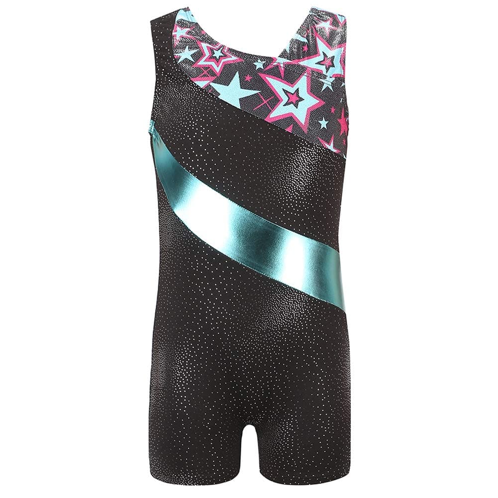 Tigerhu Girls Leotards Gymnastics with Shorts Dance Sparkly Biketard Star Activewear Unitards for Kids Toddler Children, Blue 6