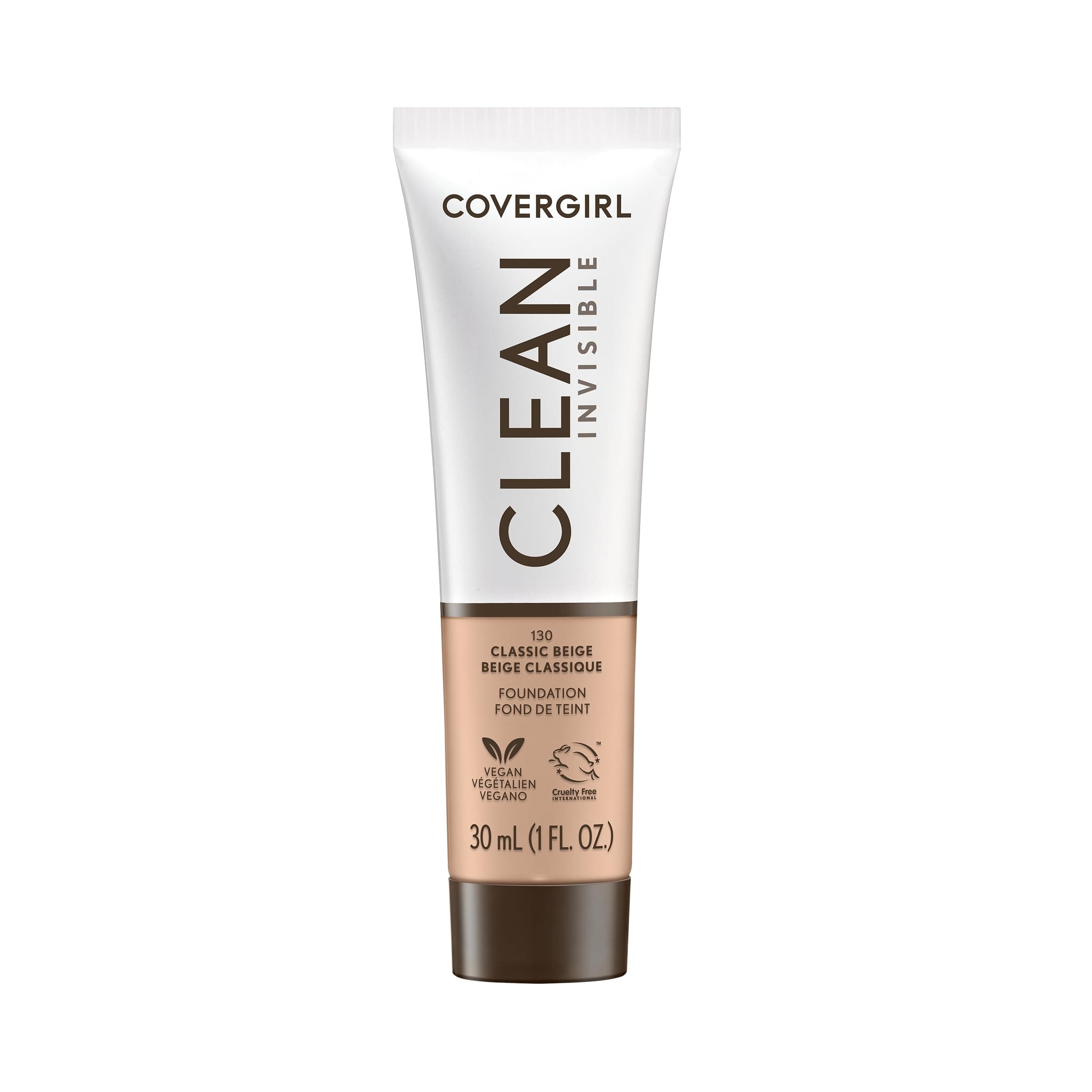 Clean Invisible Foundation Makeup, Dewy & Glowy Natural Finish, Buildable Coverage, Skin-Like Smooth Look, Vegan, Classic Beige, 1oz