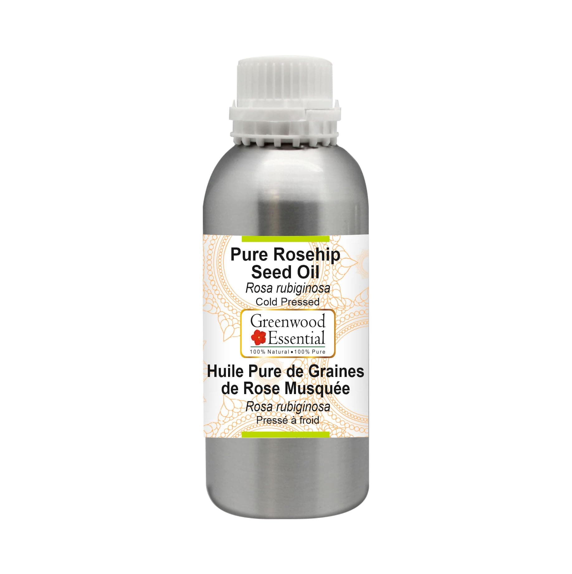 Greenwood Essential Pure Rosehip Seed Oil (Rosa rubiginosa) | Cold Pressed | Natural | Undiluted | For Diluting Essential Oils | For Hair, Skin & Massage | Men & Women | 1250ml