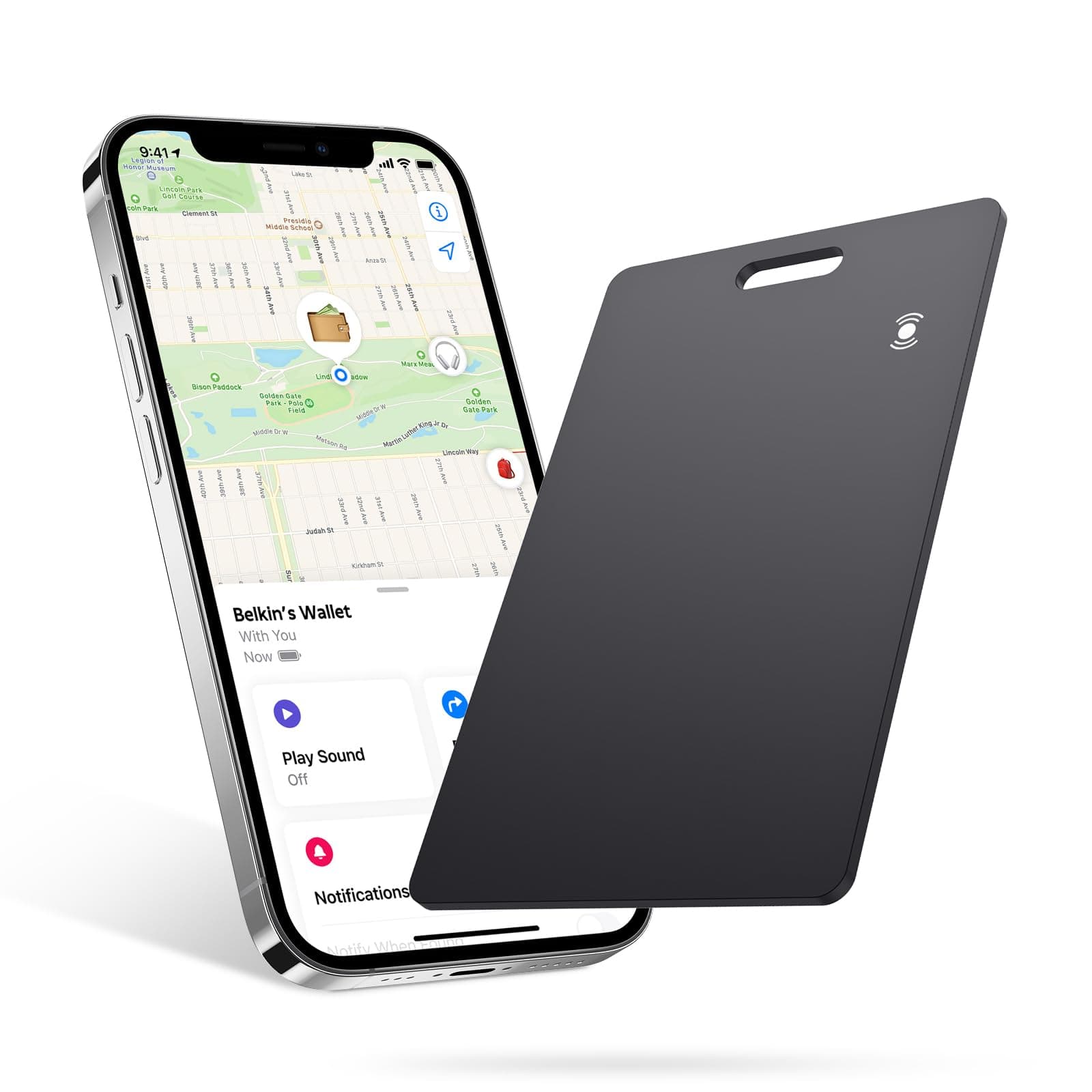 Ucard Wallet Tracker Card, Thin Bluetooth Tracker, Works with Apple Find My (iOS Only), Rechargeable, Wallet Finder and Item Locator for Wallet, Luggage Tags and More (Black)