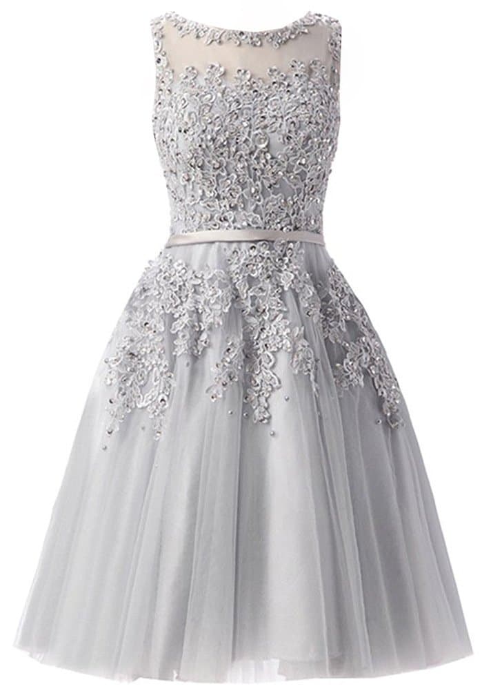 Women's Knee Length Tulle Lace Appliques Hollow Homecoming Dress