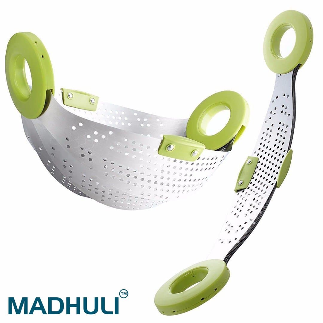MADHULI Stainless Steel Food Grade 5 In 1 Collapsible Rice Collander (Flexible And Retractable)