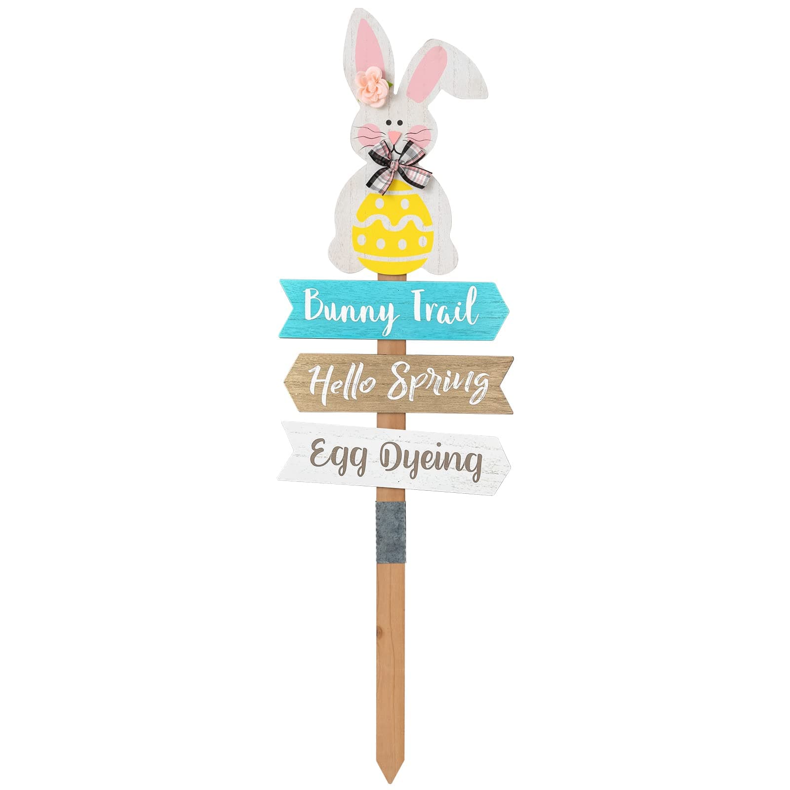 Easter Decorations Outdoor Garden Decor, hogardeck 36 Inch Wood Decorative Garden Stake with Flower Bunny Stakes Spring Yard Sign Hello Spring Easter Bunny Decor for Indoor Outdoor Patio Lawn