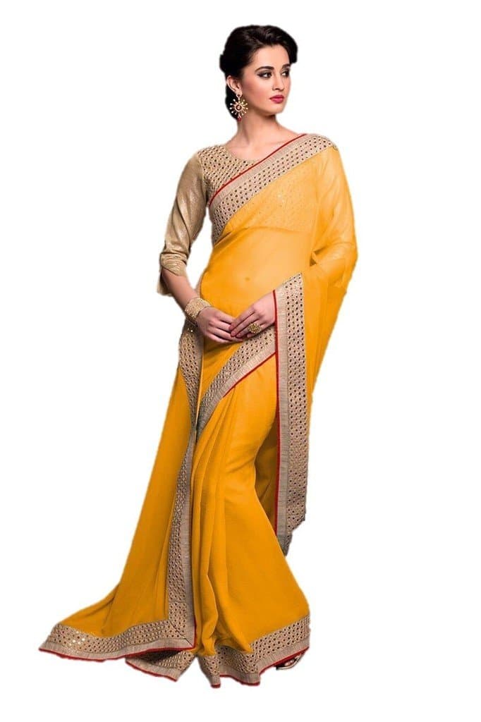EthnicWear Indian Festival Party Traditional Casual Women Wear Georgett Yellow Color Sarees Saris