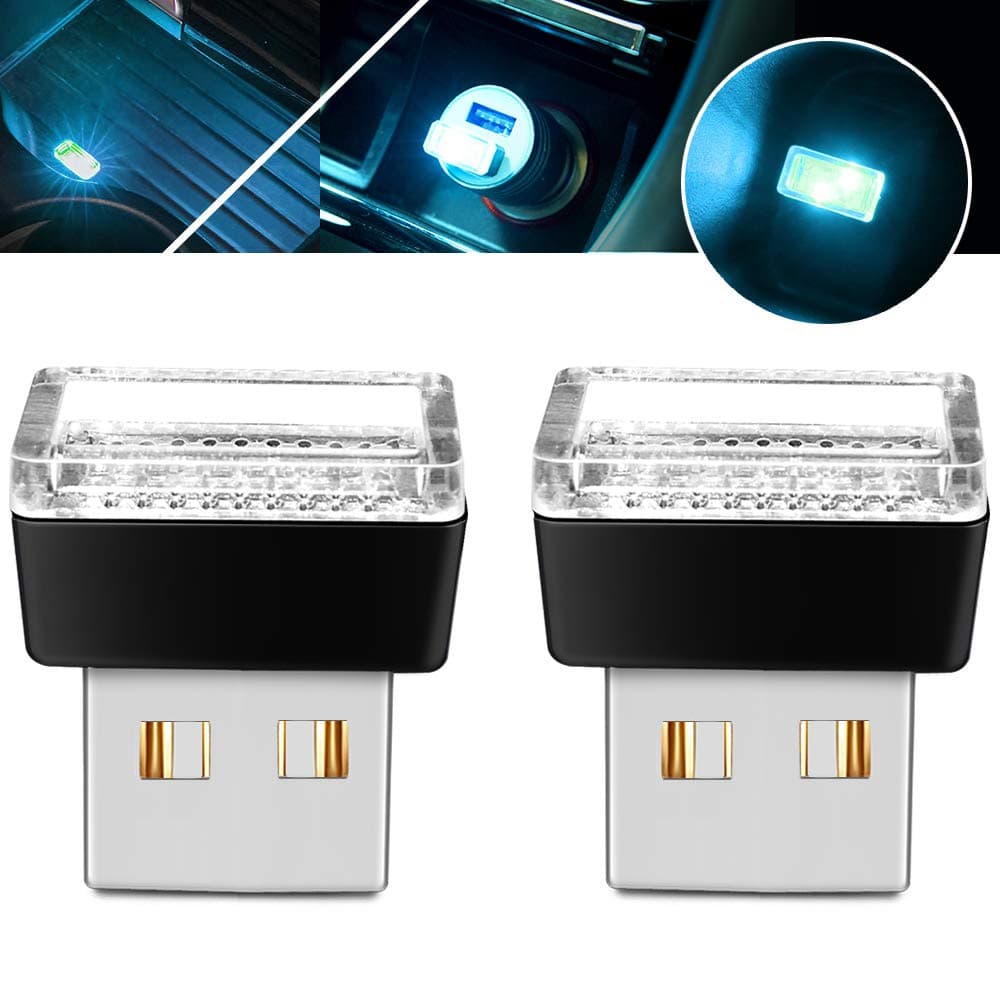 USB Simple Atmosphere Lights USB Car Interior Accessories Lighting - Universal (Aqua Ice Blue, 2 pcs)