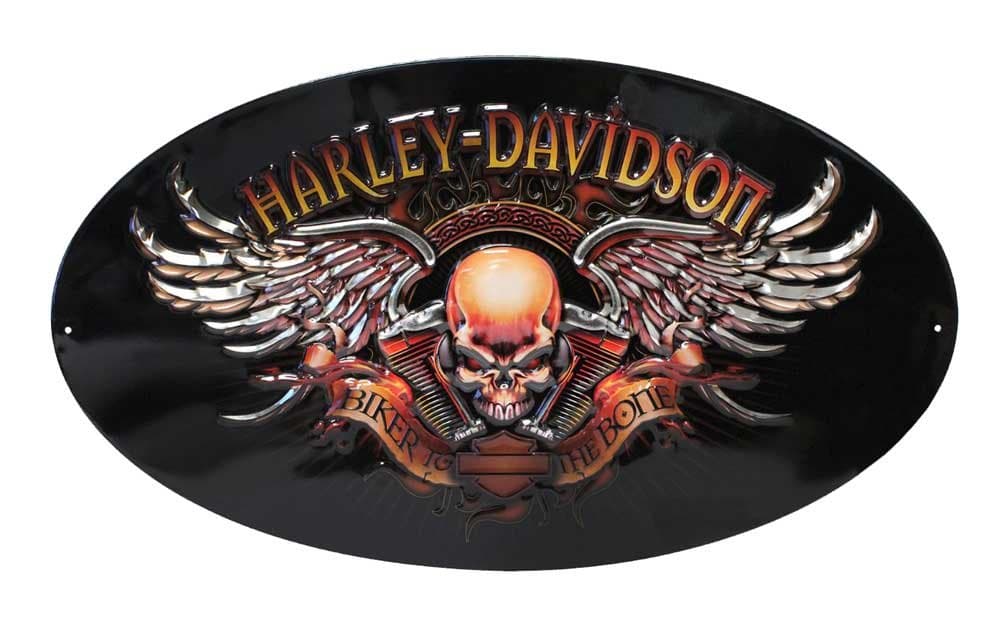 Ande Rooney 2010441 Harley Davidson Biker to The Bone Embossed Tin Sign