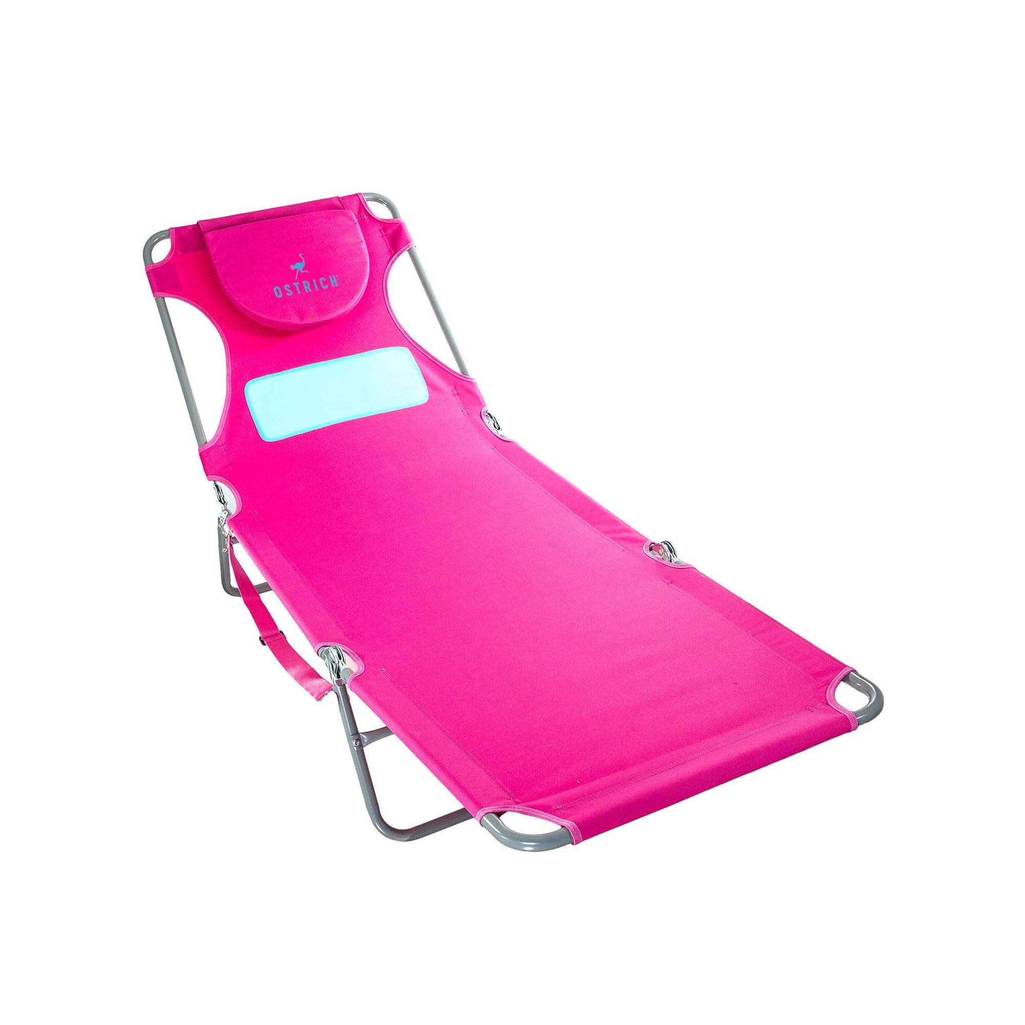 Ostrich Ladies Comfort Lounger with Chest Support, Portable Reclining Outdoor Patio Beach Lawn Camping Pool Tanning Chair, Pink, Chaise Lounge Only