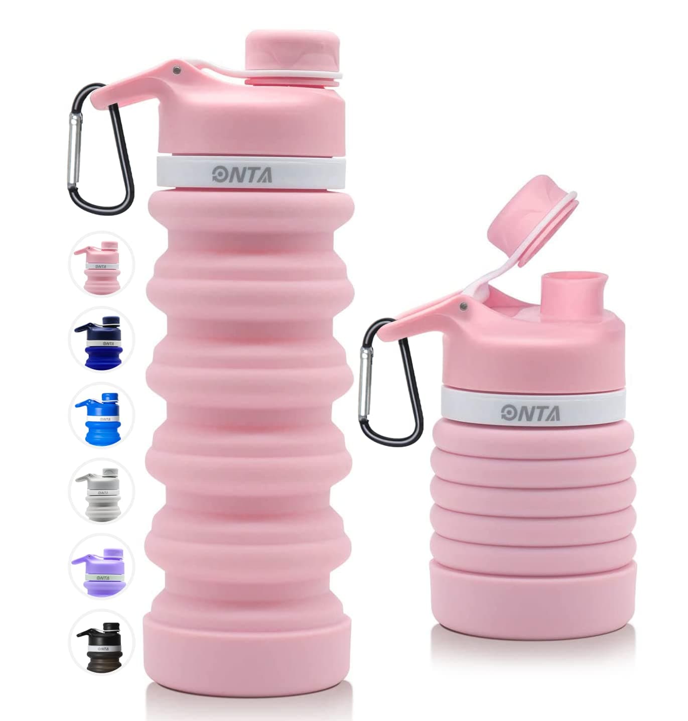 ONTA Collapsible BPA Free Silicone Water Bottle, 20oz - Portable, Leakproof, Easy Clean, Shatter Resistant, Travel Friendly